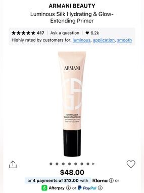 NiB! Giorgio Armani Luminous Silk Illuminating Primer Brand New in Box BB Glow